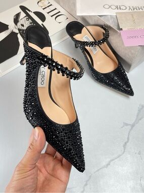 Jimmy Choo Black Crystal-Embellished Pointed Slingback Pumps